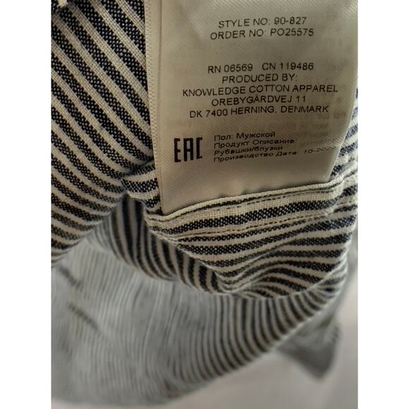 KNOWLEDGE COTTON APPAREL Men's Blue/White Pinstripe Linen Button-Up Shirt SZ 2XL - Picture 9 of 9